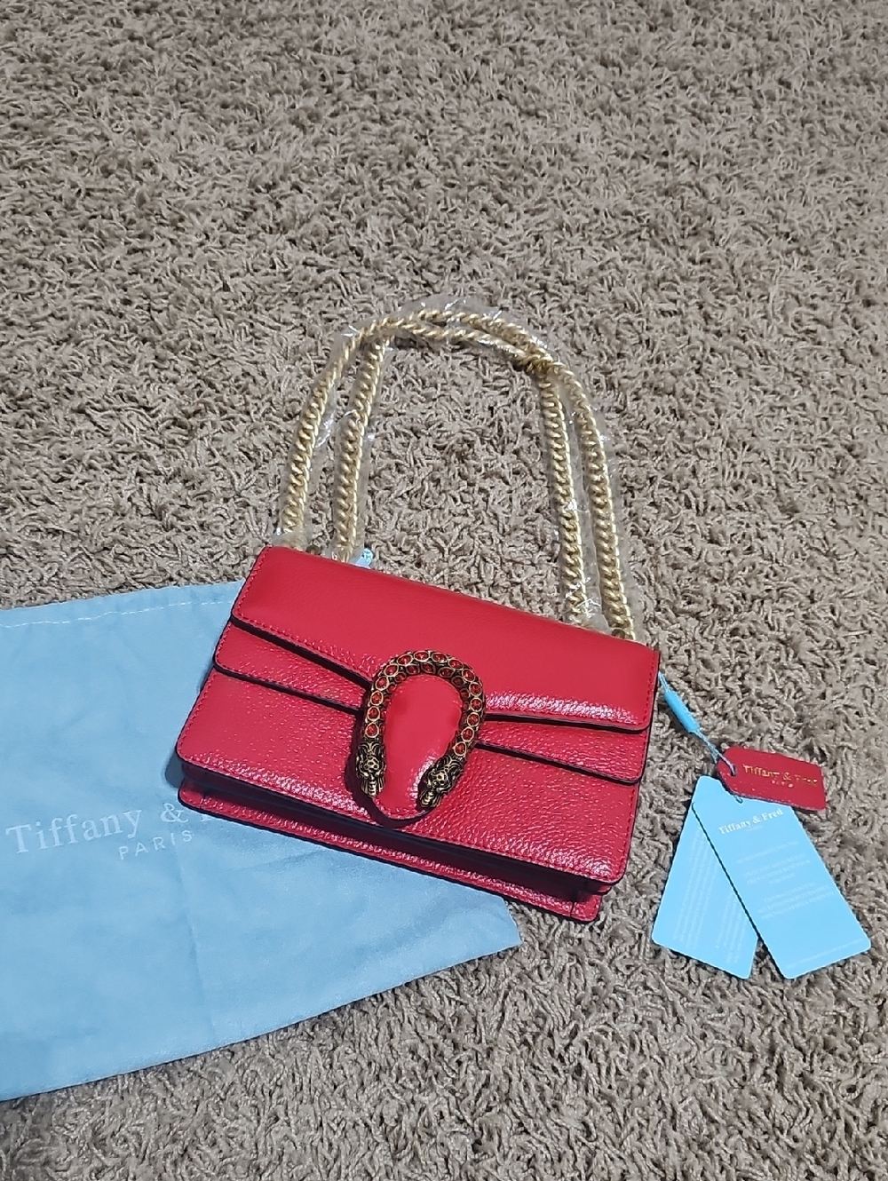 NWT Tiffany & Fred Purse Crystal Dragon Crossbody Shoulder Bag Red Leather - Picture 7 of 16